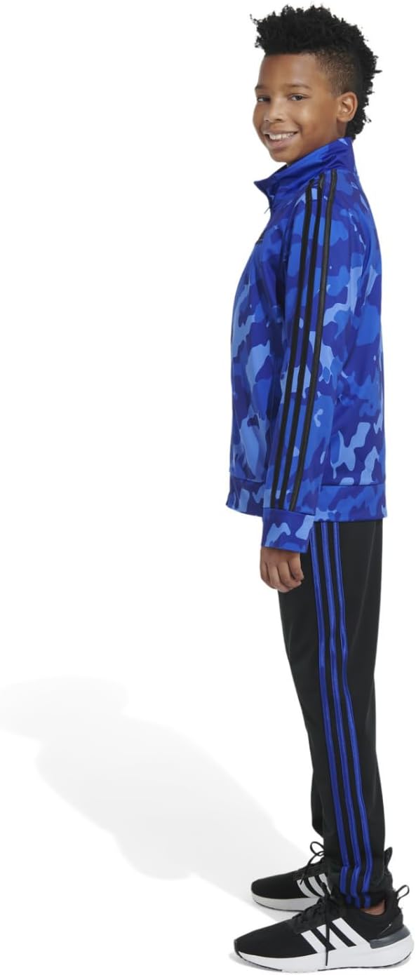 adidas Boys' Little Tricot Jacket & Pant Clothing Set, Semi Lucid Blue Camo, X-Large