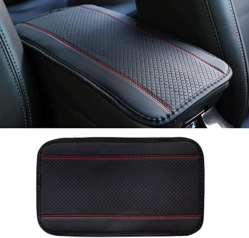 Pack-1 Car Armrest Box Mat, Comfortable Waterproof Car Armrest Cover Mat, Fiber Leather Four Seasons Armrest Cover, Universal Center Console Mat for Most Cars (Red)