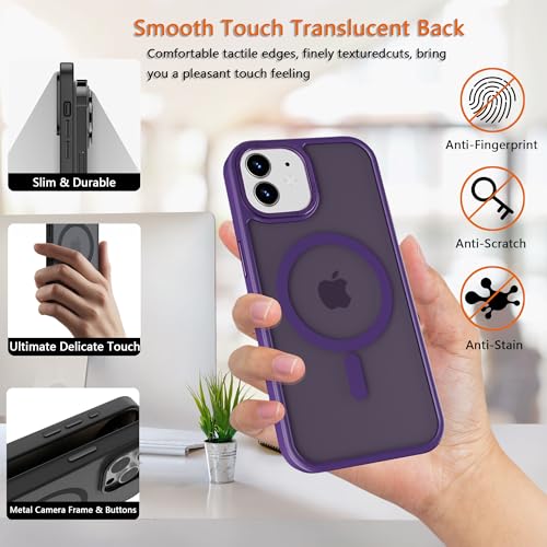 Image of Magnetic iPhone 12 /12Pro case,Compatible with Magsafe, Military-Grade Protection,Slim Translucent Matte Shockproof with Anti-Scratch Anti-Fingerprint Phone Cover (deep purple, iPhone 12 /12Pro)