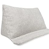 Book Stand for Reading in Bed, Large Portable Pillow Cushion Holder Accessories for Big Phone/Tablet/iPads for Desk Office Kitchen, Soft Fabric with Side Pockets Design, Natural