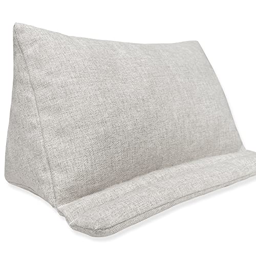 Book Stand for Reading in Bed, Large Portable Pillow Cushion Holder Accessories for Big Phone/Tablet/iPads for Desk Office Kitchen, Soft Fabric with Side Pockets Design, Natural