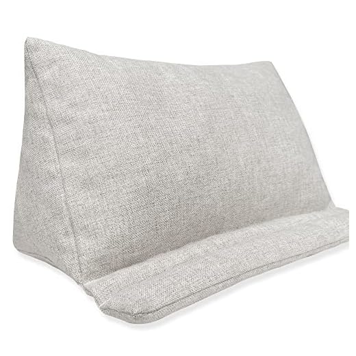 Book Stand for Reading in Bed, Large Portable Pillow Cushion Holder Accessories for Big Phone/Tablet/iPads for Desk Office Kitchen, Soft Fabric with Side Pockets Design, Natural