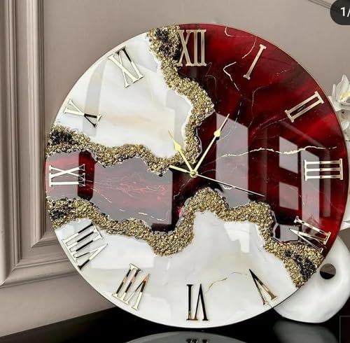 Handmade Resin Wall Clock with Roman Numerals Wall Clock with Gold Finish, Silent Quartz Movement, Modern Decorative Wall Clock for Living Room, Bedroom, Home & Office Decor | (Design-13)-image-48