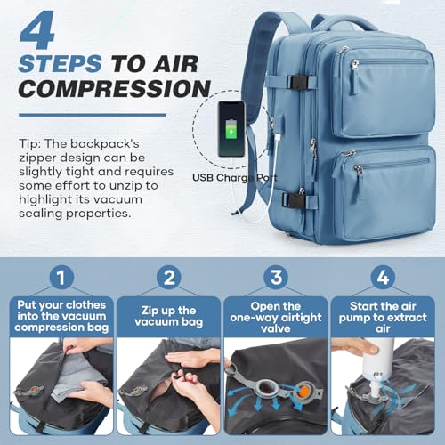 Travel Backpack with Vacuum System, Personal Item Carry On Flight Approved 18x14x8 inches, Air Compression Backpack with Pump Large Seal Backpacks for Women Men Mochila de Viaje3