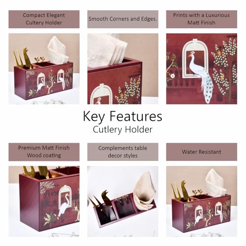 Image of Home Sparkle Tissue Paper Box Holder for Car, Home Decor, Gifting & Office Desk - Rectangular MDF with Elegant Vinyl Print Design - Red Finish (B11V14)