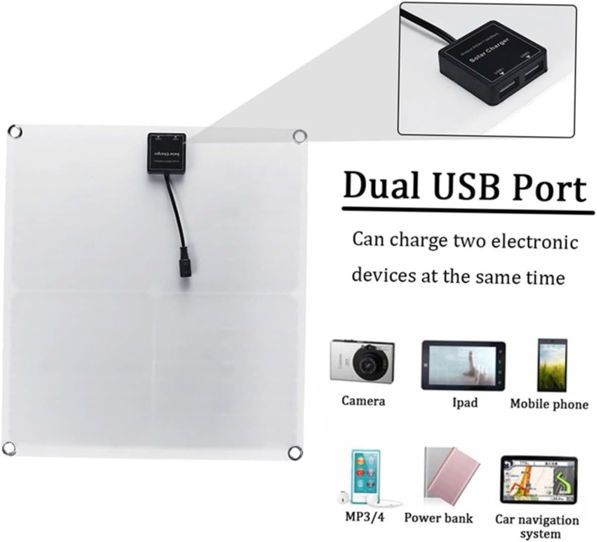 BESPORTBLE 1set Solar Charger Panel with Controller for Outdoor Use Monocrystalline Design Lightweight Dual USB Output for Battery Devices Black