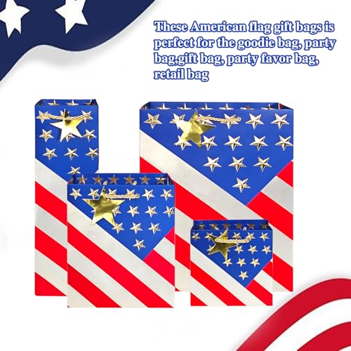 suosicn 4 Pack US Flag Paper Gift Bags with Handles Assorted Sizes Gift Bags For Memorial Independence, Birthdays, Veterans Day, 4th of July - Image 5