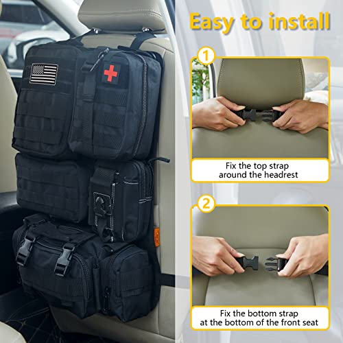 Bxbxhd Universal Tactical Car Seat Back Organizer Bag Tactical Molle Vehicle Organizers Panel Vehicle Protector Organizers With 5 Detachable Pouches For Car Truck Ford Jeep Vehicle (Black) #TOP3