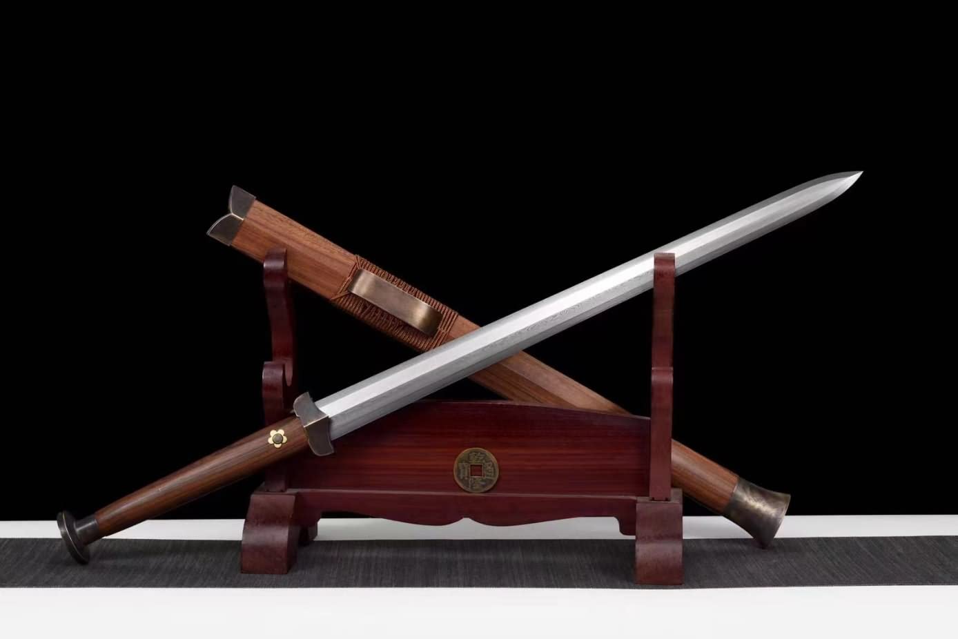 Chinese Sword,Han jian Real(Forged Damascus Blade,Rosewood Scabbard,Brass Fittings) Full Tang,Battle Ready