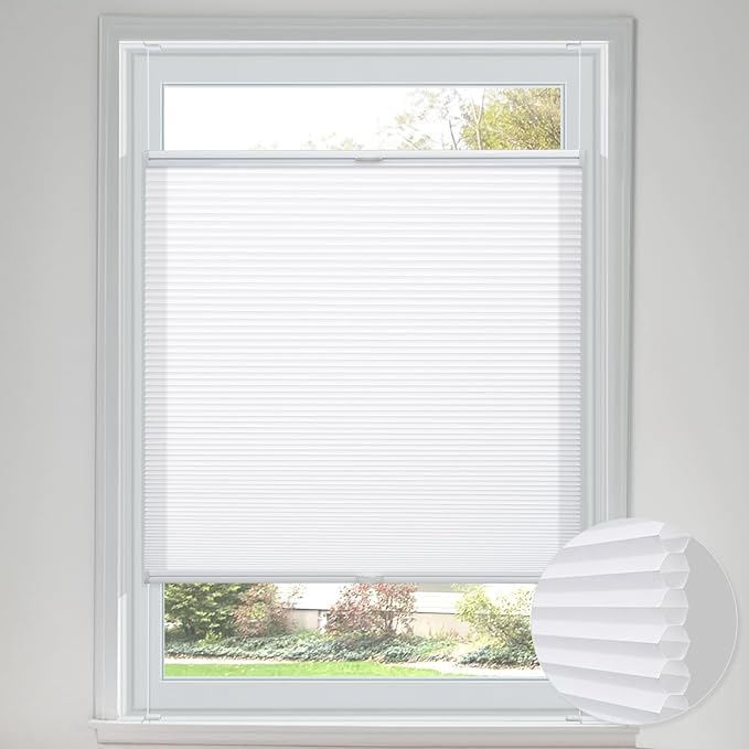UrMoon Cellular Blinds for Windows, Blackout Insulated Honeycomb Blinds, Top-down Bottom-up Shades, Easy Fit Pleated Shades for Home Office (Light Filtering-White, 40cm W x 80cm H)