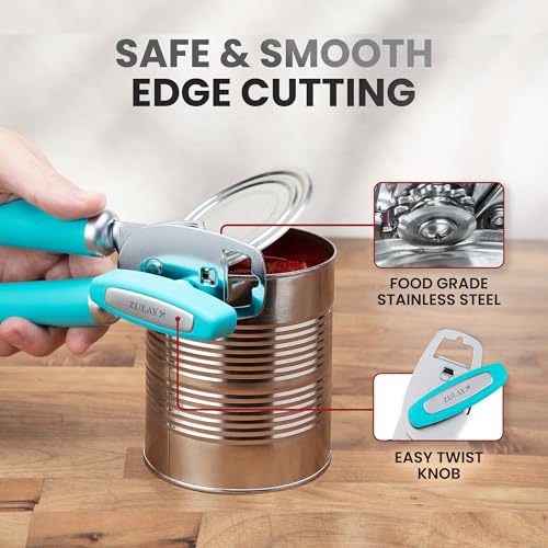 Image of Zulay Kitchen Manual Can Opener Heavy Duty Patented Stainless Steel, Aqua