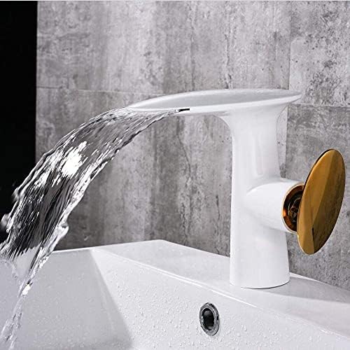 LUOFDCLDDD Water-Tap Bathroom Sink Tap Kitchen Sink Tap Basin Faucets Waterfall Faucet Bathroom Faucet Single Handle Basin Mixer Tap Bath Faucet Brass Sink Water Crane/Whit and Gold