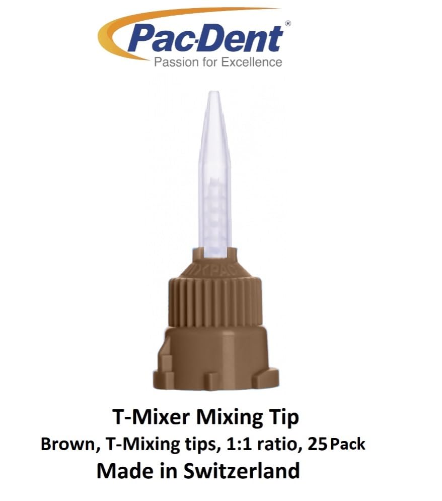 AmeriCan Goods 25/Pack Dental T-Mixer Mixing Tips 1:1 Ratio, Brown Short Reduced Material Waste up to 30% Made in Switzerland