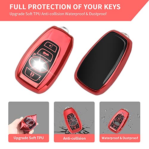Qbuc For Subaru Key Fob Cover With Leather Keychain,Fit For Forester Crosstrek Outback Ascent Impreza Legacy Subaru 4-Buttons(Red) #TOP2