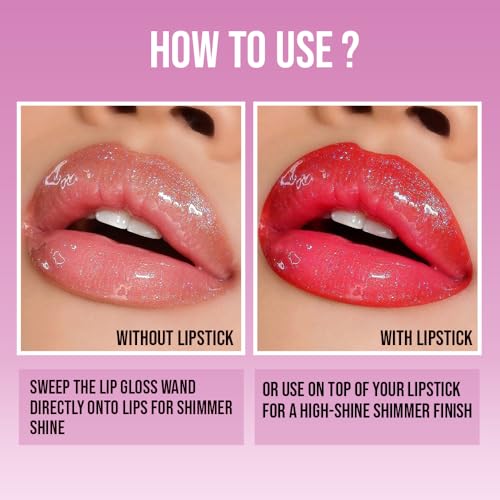 Image of Glam21 Gloss Pout Shimmer Lip Gloss| High Shine |Glossy Finish |Soft & Hydrating Lips | Non-sticky texture | Lightweight | Glass-like shine | 7gm | Pack Of 2 (Crystal Kiss & Pink Seduction)