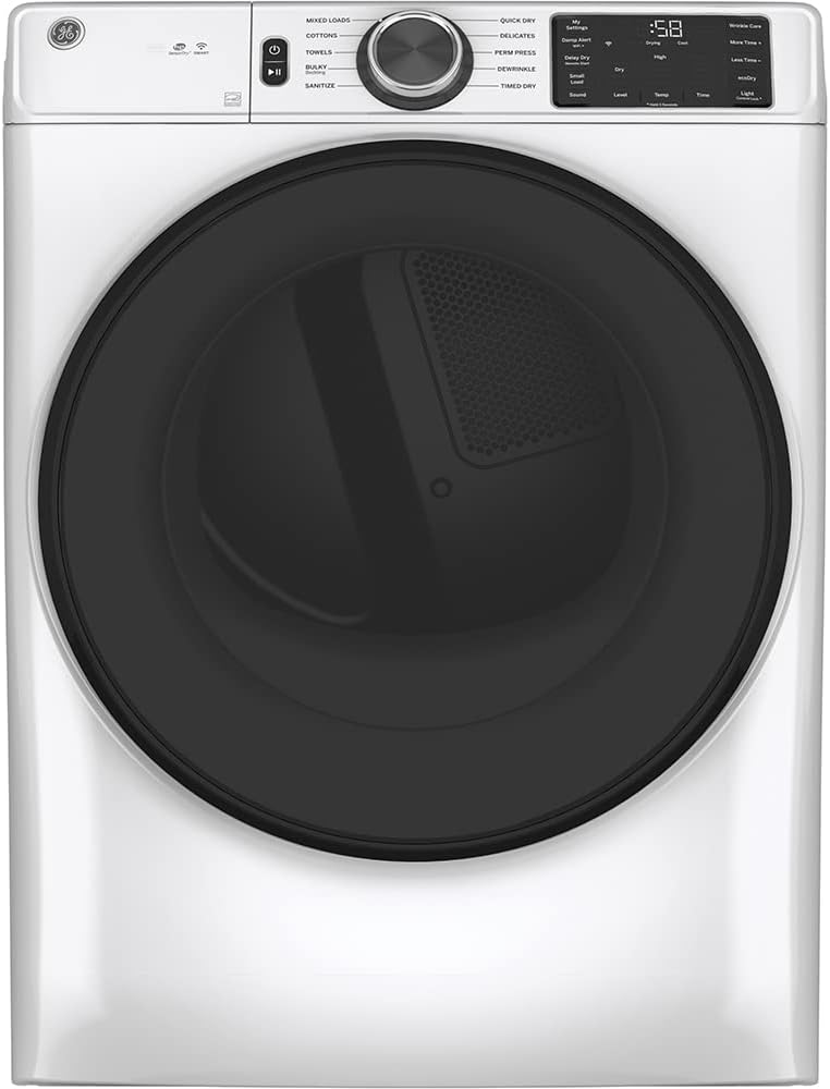 GE GFD55GSSNWW 28" Front Load Gas Dryer with 7.8 cu. ft. Capacity Built-in WiFi HE Sensor Dry and Sanitize Cycle in White