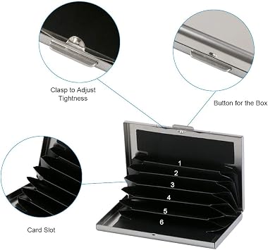 Vicloon Metal Card Holder WalletUltra Thin Stainless Steel Metal Wallets RFID Blocking Credit Card Wallet Holder for Men & WomenBest Card Protector with 6 PVC Slots and Stainless Steel Latch (1 PCS)