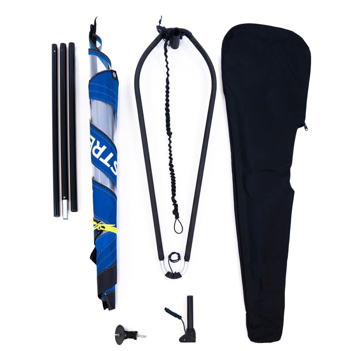 No Stress Windsup Rig 3m² I Kompaktes Windsurf-Rigg Set mit 2-teiligem Epoxy-Mast 300 cm I Verstellbarer Gabelbaum 110-160cm cm I Kardangelenk-Mastfuß I Inkl. Transporttasche I Ideal für WindSUP Board
