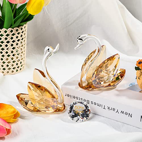 Ornalrist Set of 2 Crystal Golden Swans Gifts for Couple on Wedding 50 Years Marriage Glass Figurines Collectibles 50th Anniversary Presents Keepsake for Parents Home Decor - Image 3