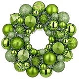 Christmas Ball Wreath 13" Xmas Green Wreaths Ornaments Glitter Thicken Shatterproof Garland Decoration for Door Wall Mantel Holiday Party Decor Green