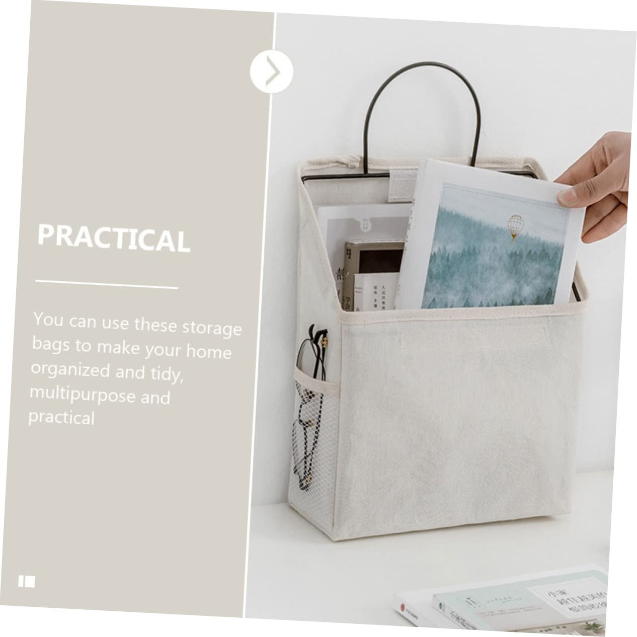 Abaodam 2 Pezzi Borsa da Appendere al Muro Bianco Organizzatore Multiuso Tasche Laterali e Tasca Principale Ampia per Casa Bagno e Cucina