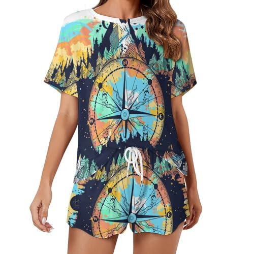 Pyjama femme manches courtes Boussole vêtement de nuit été élégant en textile doux