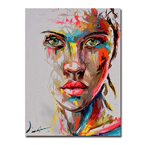Peint À La Main Texture Épaisse Couteau Face À La Peinture Art Impression Sur Toile Blanche Portrait De Femme Dessiné À La Main Peinture À L'huile Sur Toile, Pas De Cadre,60x80cm Cover