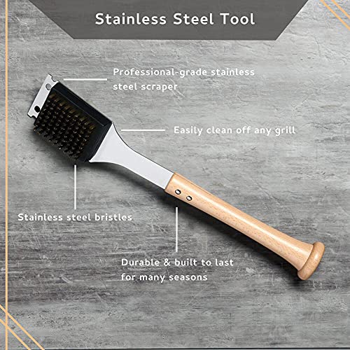 Baseball Bbq | 'Brushback' Grill Scraper Tool | Bbq Grilling Accessories & Utensils For Baseball Fans | Patented Wooden Bat Handle & Quality Stainless Steel For Dad | Add To Set #TOP2