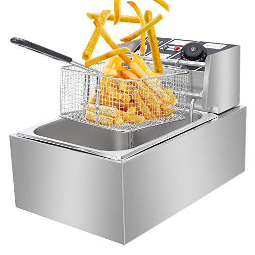 Commercial Electric Deep Fryer, Countertop Stainless Steel Deep Fryer French Fries for Restaurant Home Kitchen (Single Tank, 6.3QT/6L) - Thumbnail 6