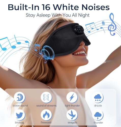 Image of LC-dolida Bluetooth Sleep Mask with White Noise,Sleep Headphones,Bluetooth Wireless Music Eye Mask, Ideal for Travel, Night Work, Napping, Side Sleeping & Office Use for Both Men Women(Obsidian)