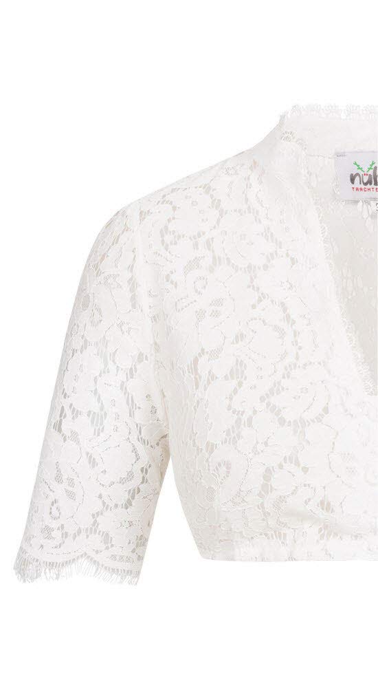 Nübler Dirndlbluse Melani - Damen Trachtenbluse Kurzarm mit Spitze, Stehkragen & V-Ausschnitt, edler Landhausstil - Moderne bayrische Tracht für Dirndl & Festliche Anlässe