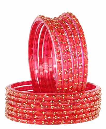 Image of LAVAZZA Raindrop Glass Bangles Set For Women & Girls with Zircon Diamond Stone & Beads | Trendy Transparent Crystal Glass Bangles | Fancy Kanch ki Chudi Set | Bangles for Wedding, Party- Set of 12
