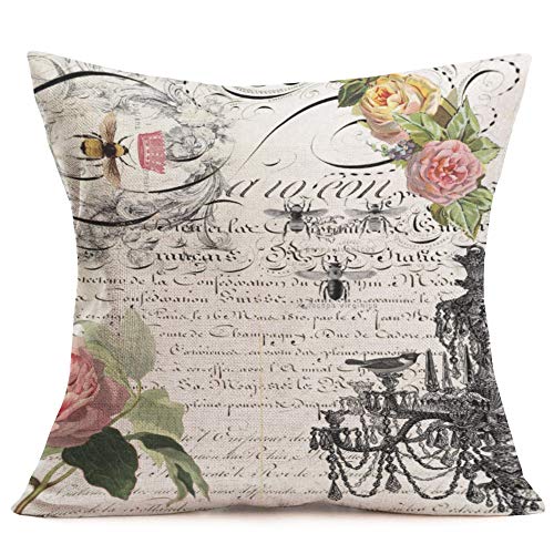 Easternproject Modern Vintage French Queen Bee With Beautiful Flower Lettering Illustration Throw Pillow Case Cushion Cover Cotton Linen Home Sofa Decorative 18’’X18’’ Square Pillowcase Set Of 4 #TOP4