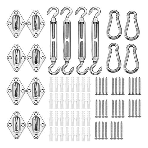 Kit de fixation pour voile d'ombrage de 80 pièces, en acier inoxydable 304, avec système de serrage, support haute résistance pour mât/poteau, coupe-vent, pour...