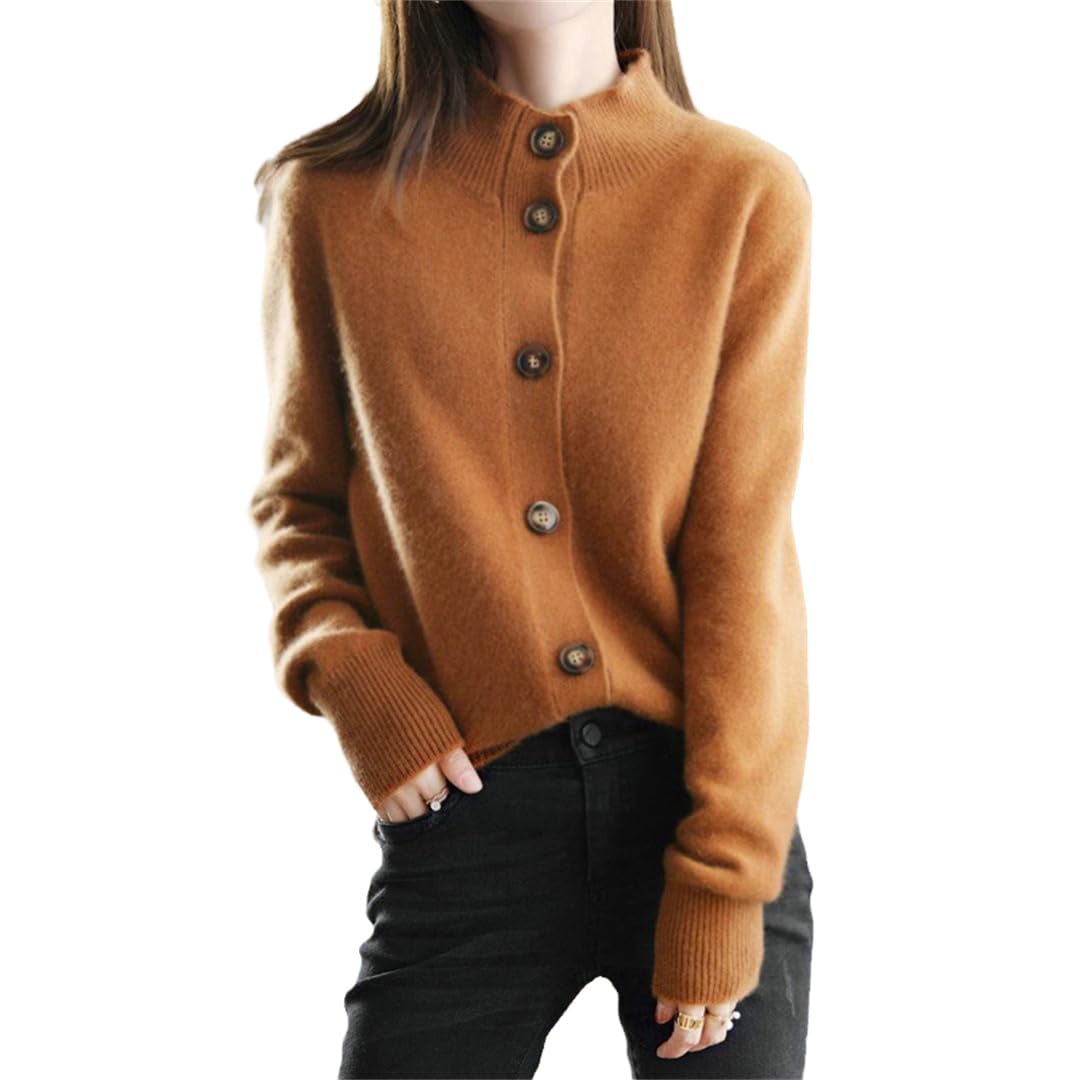 Mnjyihy Elegant Single Breasted Knitted Cardigan Sweater Womens Solid Long Sleeve Top Caramel M