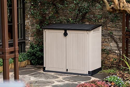 Keter Store-It Out Midi - Hangar de rangement de jardin en plastique pour l'extérieur, beige et brun, 130 x 74 x 21 cm – Image 3