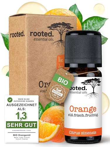 rooted.® BIO Orangenöl 10ml [100% NATURREIN] - Echte Orange - Citrus sinensis - Ätherisches Öl für Aromatherapie, Duftlampe, Diffusoren, Raumduft, Duftkerzen und -Seifen