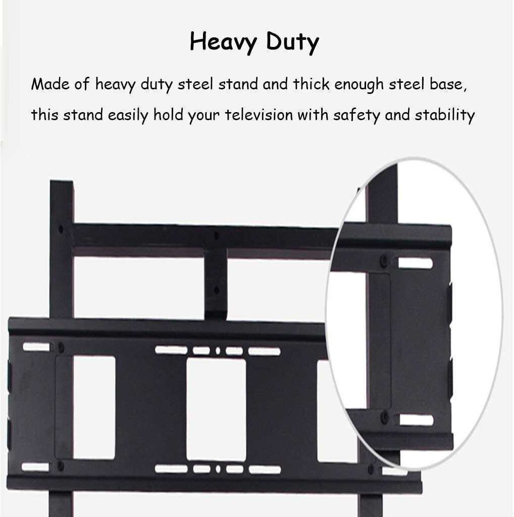 Supporto TV portatile Carrello TV commerciale per schermi piatti da 55"-95", supporto TV nero resistente con 2 ripiani e ruote bloccabili, carico 155 kg