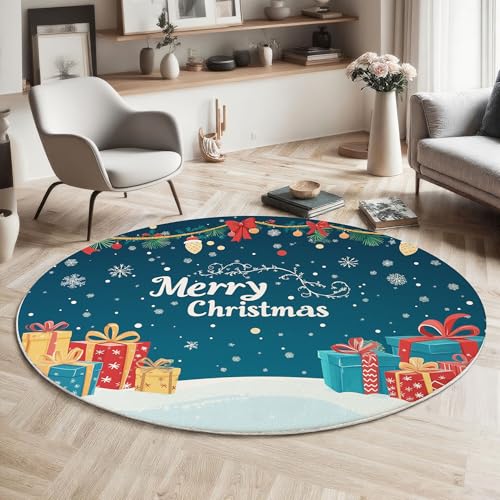Tapis de Noël lavable antidérapant turquoise 120 cm anti-glisse salon - 2