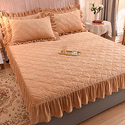 Drap-housse 180x200 velours cristal matelassé marron avec 2 taies