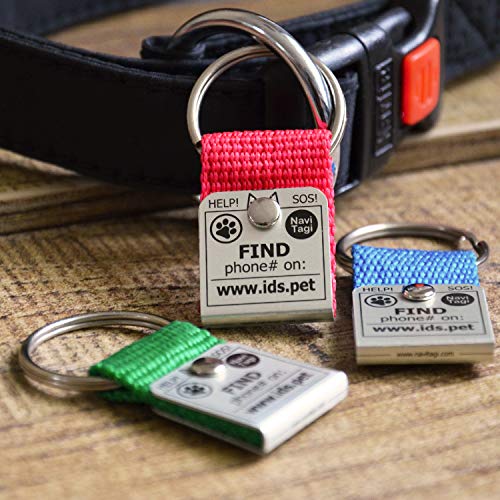 Navitagi Set Of 3 Pet Id Tags For Medium Sized Dogs. Personalized W/Id Number. Reliable Design, Strong Stainless Steel Ring. 2 Phones Updatable Online, Name Safe (3 Tags - 3 M) #TOP3