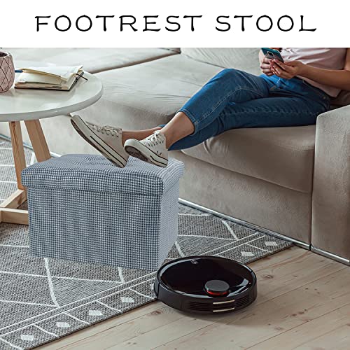 Docvania 17" Ottoman Storage Ottoman - Linen Ottoman With Lid Storage Chest, Thick Foam Can Be Used Foot Stool And Ottoman With Storage For Bedroom, Green Plaid #TOP5