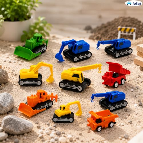 Image of FunBlast Pull Back Vehicles Toy Cars Playset - Set of 10, Construction Mini Power Friction Trucks for 3+ Years Old Kids (Pack of 10)