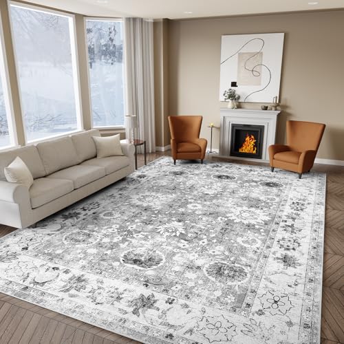 IKALIFE Alfombra Salon Lavable Vintage - Alfombras Grandes Antideslizante Alfombra de área Alfombra Pelo Corto Alfombra Sala para Pasillo Larga Habitacion Dormitorio Comedor 120x170 cm Gris