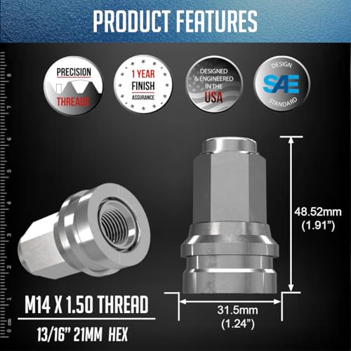 Image of Wheel Accessories Parts 32 Pcs M14x1.5 14x1.5 Thread OEM Style Lug Nuts 1.91 inch Long Chrome 13 /16 inch 21mm Hex Fits Ford F-250 F-350 F-450 F-550 Super Duty HCPZ-1012-B | 611-930