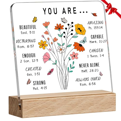 Hordely Acrylic Christian Gifts for Women Faith, Square Floral Religious Bible Gifts for Girls, Inspirational Spiritual Gift for Coworker Home Table Decor 3.93"x 3.93" Style B