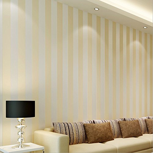 KeTian European Style Modern Minimalist Country Luxury Stripe Non-Woven Wallpaper Roll for Living Room Bedroom Tv Backdrop Wall Beige Color 0.53m (1.73' W) x 10m(32.8'L)=5.3m2 (57 sq.ft)