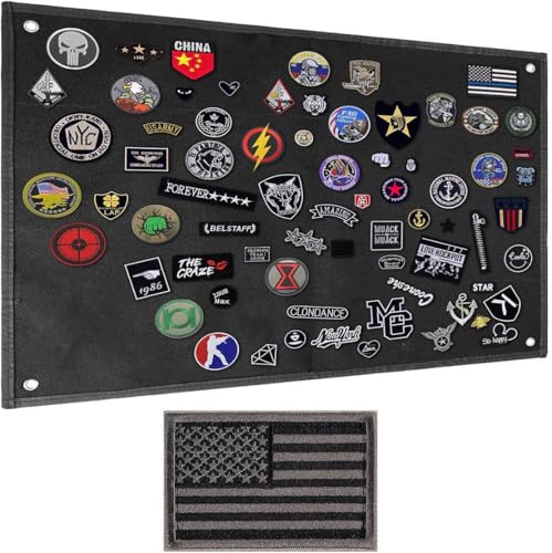 IronSeals Tactical Board Patch Organizer Holder Display with Loop Surface Steel Ring and Flag Patch (S: 60 x 45 cm/ 23.6 x 17.7 Black + Flag Patch)