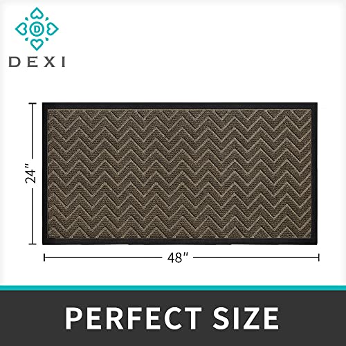 Dexi Front Door Mat Indoor Outdoor Doormat, Durable Heavy Duty Welcome Mat, Non-Slip, Low-Profile, Easy Clean Entryway Rugs, 48"X24", Chevron Brown #TOP1