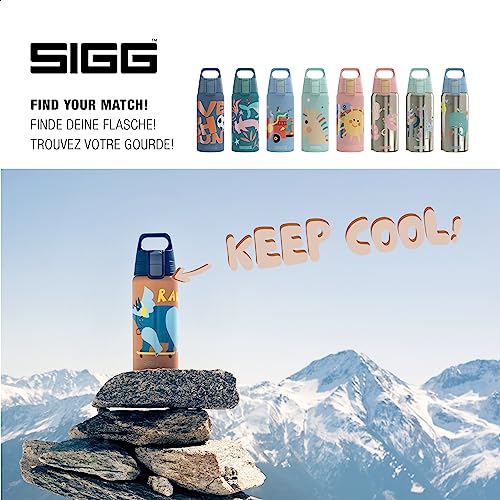 Sigg - Isolierte Trinkflasche Kinder - Shield Therm One Rawsome - Kohlensäuregeeignet - Auslaufsicher - Spülmaschinenfest - BPA-frei - 90% recycelter Edelstahl - Sandbraun mit Dinosaurier - 0,5L